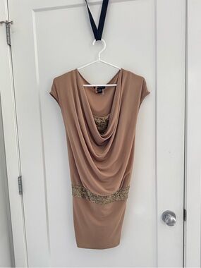 Caribbean Queen Taupe Bubble Dress with Gold Sequin Waist